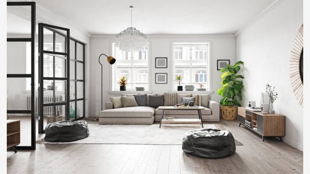 modern living interior design. 3d concept illustration