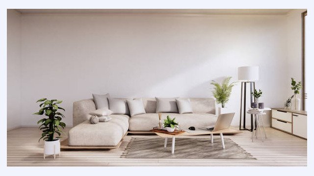 Minimalist interior ,Sofa furniture and plants, modern room design.3D rendering